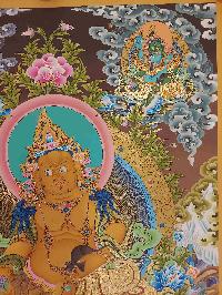 Buddhist Handmade Thangka Of Yellow Jambhala, [real Gold, Hand Painted], Real Gold