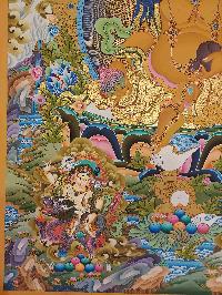 Buddhist Handmade Thangka Of Yellow Jambhala, [real Gold, Hand Painted], Real Gold