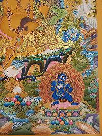 Buddhist Handmade Thangka Of Yellow Jambhala, [real Gold, Hand Painted], Real Gold