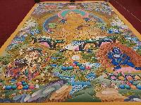 Buddhist Handmade Thangka Of Yellow Jambhala, [real Gold, Hand Painted], Real Gold