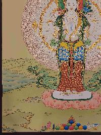 [karma Gadri Art Style], Buddhist Handmade Thangka Of Sahasrabhuja Avalokitesvara, [hand Painted], Real Gold