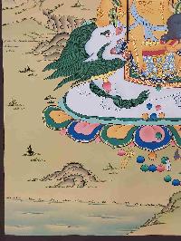 [karma Gadri Art Style], Buddhist Handmade Thangka Of Jambhala: Namtose, [hand Painted], Real Gold