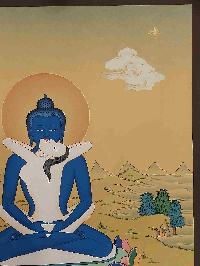 [karma Gadri Art Style], Buddhist Handmade Thangka Of Samantabhadra, [hand Painted], Real Gold