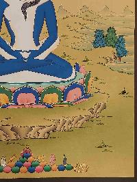 [karma Gadri Art Style], Buddhist Handmade Thangka Of Samantabhadra, [hand Painted], Real Gold