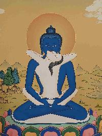 [karma Gadri Art Style], Buddhist Handmade Thangka Of Samantabhadra, [hand Painted], Real Gold