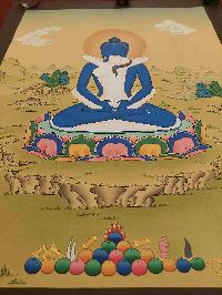 [karma Gadri Art Style], Buddhist Handmade Thangka Of Samantabhadra, [hand Painted], Real Gold