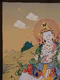 [karma Gadri Art Style], Buddhist Handmade Thangka Of Samantabhadra, Fushyeng [hand Painted], Real Gold