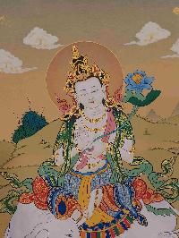 [karma Gadri Art Style], Buddhist Handmade Thangka Of Samantabhadra, Fushyeng [hand Painted], Real Gold