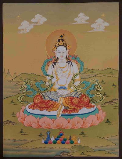 [karma Gadri Art Style], Buddhist Handmade Thangka Of Bodhisattva, [hand Painted], Real Gold