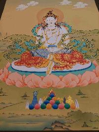 [karma Gadri Art Style], Buddhist Handmade Thangka Of Bodhisattva, [hand Painted], Real Gold