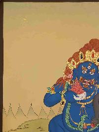 [karma Gadri Art Style], Buddhist Handmade Thangka Of Black Jambhala, [hand Painted], Real Gold