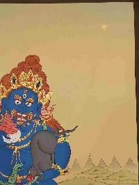 [karma Gadri Art Style], Buddhist Handmade Thangka Of Black Jambhala, [hand Painted], Real Gold