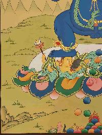 [karma Gadri Art Style], Buddhist Handmade Thangka Of Black Jambhala, [hand Painted], Real Gold