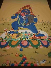 [karma Gadri Art Style], Buddhist Handmade Thangka Of Black Jambhala, [hand Painted], Real Gold