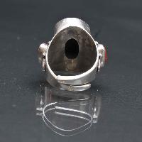 Designer Silver Jewellery With Red Coral, Blue Tortoise Double Side Red Middle Blue Design ( Us Size 8)