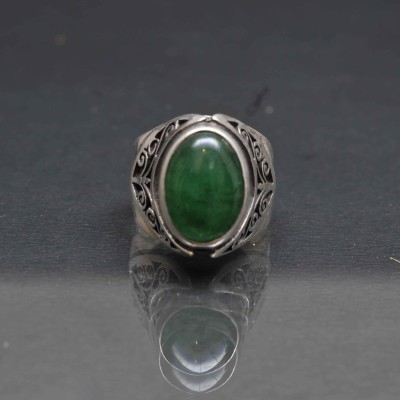 Designer Silver Jewellery With Green Onyx Green Fishery Layer Design ( Us Size 6)