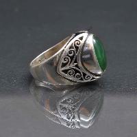 Designer Silver Jewellery With Green Onyx Green Fishery Layer Design ( Us Size 6)