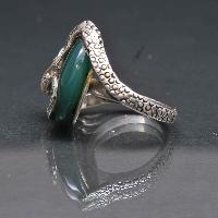 Designer Silver Jewellery With Green Onyx Snake Green Design ( Us Size 8)