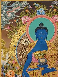 Buddhist Handmade Thangka Of Medicine Buddha, [real Gold Hand Painted], Real Gold