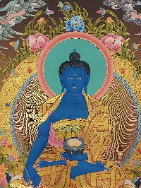 Buddhist Handmade Thangka Of Medicine Buddha, [real Gold Hand Painted], Real Gold