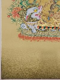 Buddhist [karma Gadri Art], Handmade Thangka Of Jambhala: Namtose, [hand Painted], Real Gold, [karma Gadri Art]