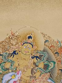 Buddhist [karma Gadri Art], Handmade Thangka Of Jambhala: Namtose, [hand Painted], Real Gold, [karma Gadri Art]