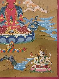Buddhist [karma Gadri Art], Handmade Thangka Of Aparimita - Amitayus - 
Chepame, [hand Painted], Supported By White Tara And Namgyalma, Amitayus, Chepame