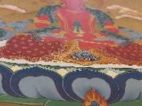 Buddhist [karma Gadri Art], Handmade Thangka Of Aparimita - Amitayus - 
Chepame, [hand Painted], Supported By White Tara And Namgyalma, Amitayus, Chepame