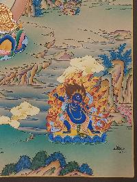 Buddhist [karma Gadri Art], Handmade Thangka Of Amitabha Buddha, [hand Painted], Supported By Manjushri And Vajrapani