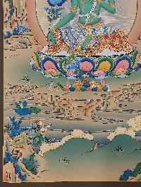 Buddhist [karma Gadri Art], Handmade Thangka Of Green Tara, [real Gold, Hand Painted] Supported By Manjushri And Vajrapani