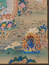 Buddhist [karma Gadri Art], Handmade Thangka Of Green Tara, [real Gold, Hand Painted] Supported By Manjushri And Vajrapani