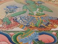 Buddhist [karma Gadri Art], Handmade Thangka Of Green Tara, [real Gold, Hand Painted] Supported By Manjushri And Vajrapani