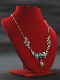 Designer Silver Necklace Of Blue Stone Three In A Row Design (turquoise).