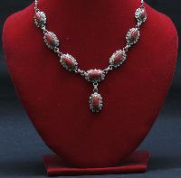 Designer Silver Necklace Of Eight Red Stone Big Border Design (red Coral).
