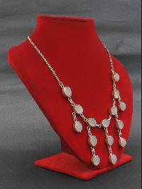 Designer Silver Necklace Of Diamond Multi Layer Plain Moonstone Design.