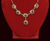 Designer Silver Necklace Of Six Stone Yellow Jewel (amber) Design.