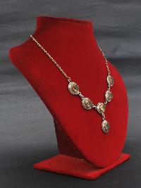 Designer Silver Necklace Of Six Stone Yellow Jewel (amber) Design.