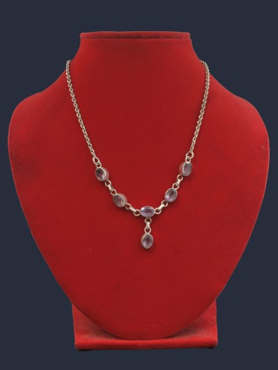 Designer Silver Necklace Of Purple Five Stone Design (amethyst).
