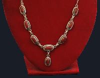 Designer Silver Necklace Of Red Capsule Eight Stone Design (red Coral)