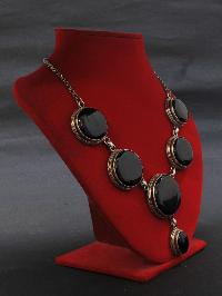 Designer Silver Necklace Of Big Six Blackstone Design (black Onyx)