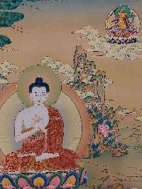Buddhist [karma Gadri Art], Handmade Thangka Of Vairochana Buddha, [real Gold, Hand Painted], Supported By Manjushri And Vajrapani