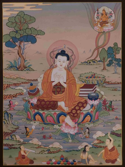 Buddhist [karma Gadri Art], Handmade Thangka Of Nagarjuna Buddha, [real Gold, Hand Painted]