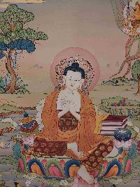 Buddhist [karma Gadri Art], Handmade Thangka Of Nagarjuna Buddha, [real Gold, Hand Painted]