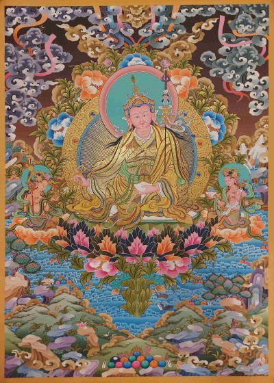 Buddhist Handmade Thangka Of Padmasambhava, Guru Rimpuche [real Gold, Hand Painted]