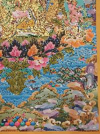 Buddhist Handmade Thangka Of Padmasambhava, Guru Rimpuche [real Gold, Hand Painted]