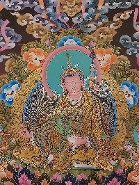 Buddhist Handmade Thangka Of Padmasambhava, Guru Rimpuche [real Gold, Hand Painted]