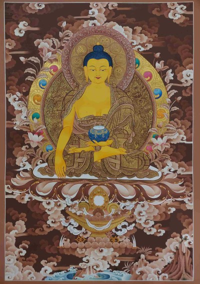 Buddhist Handmade Thangka Of Shakyamuni Buddha, [real Gold, Hand Painted]