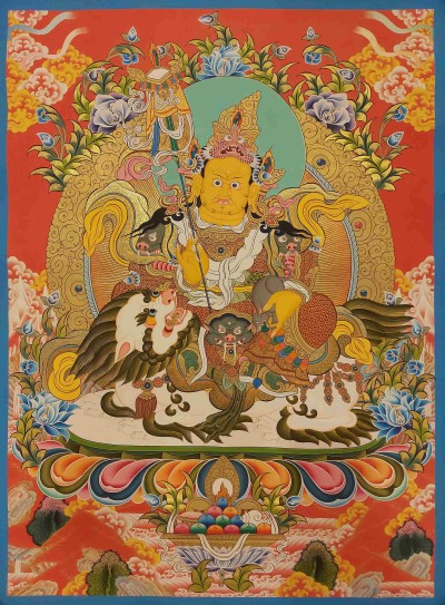 Buddhist Handmade Thangka Of Jambhala: Namtose, [real Gold, Hand Painted]