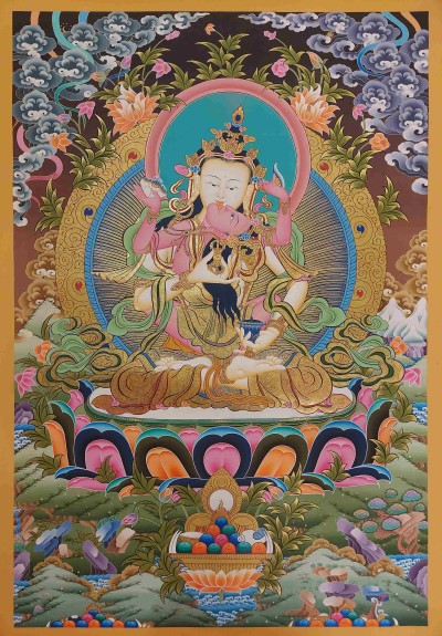 Buddhist Handmade Thangka Of Vajrasattva With Consort, [shakti], Yab-yum, [real Gold, Hand Painted]