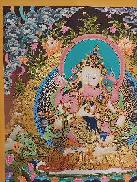 Buddhist Handmade Thangka Of Vajrasattva With Consort, [shakti], Yab-yum, [real Gold, Hand Painted]